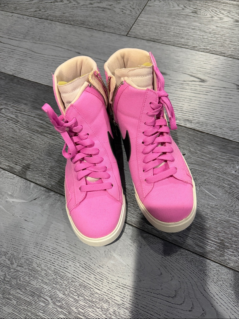 Nike Women's Hot Pink High-Top Sneakers with Black Swoosh